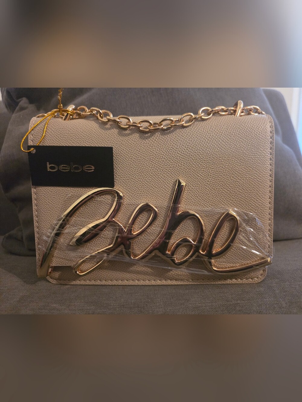 bebe Cream Crossbody with Gold Logo Chain